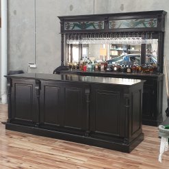 Custom Made Black Mahogany Wood Pub Bar Cabinet