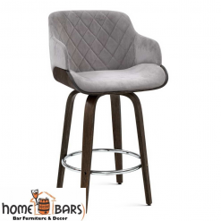 Velvet Bar Stool Swivel - Grey and Wood