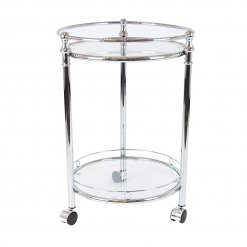 Round Silver Bar Cart Drinks Trolley