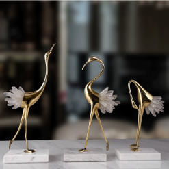 Set of Cranes 3pcs- Brass, Crystal, Marble