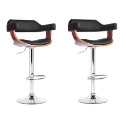Set of 2 Wooden Bar Stool - Black and Wood