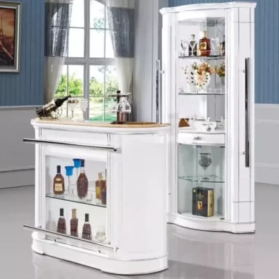 White Corner Bar Cabinet and Counter