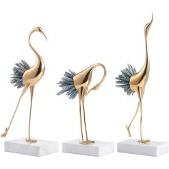 Set of 3 Golden Blue Crystal Cranes
