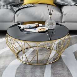 Round Black Gold  Tempered Glass Table