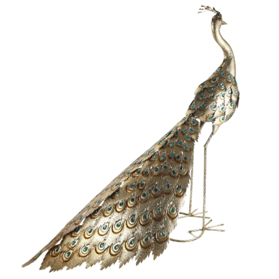 Golden Peacock Metal Statue with Emerald 