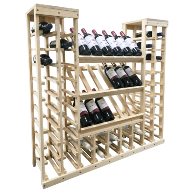 68 bottle wine rack display crafted from Premium Pine Wood. Suitability for both home enthusiasts and commercial use and emphasizes the durability.