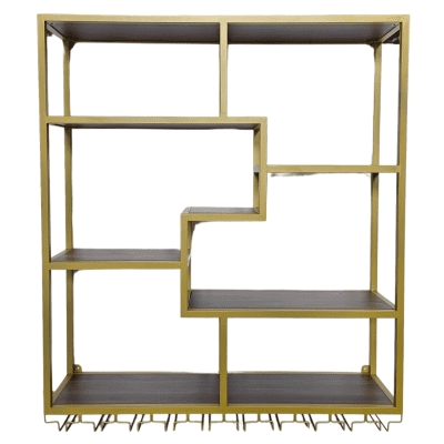 Gold Wall Mounted Bar Shelf with Glass Hanger