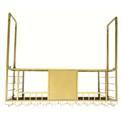 This ceiling-mounted hanging gold wine and liquor rack is a striking addition to any home or commercial space.