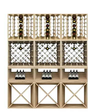 The Module Cellar Set is a stylish timber wine rack system that holds up to 306 bottles. With a mix of cube, X, diamond, and diagonal racks, it’s perfect for organizing your wine in any home or cellar space.