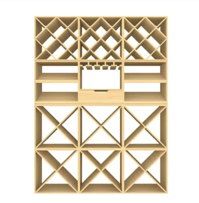 Store up to 358 bottles in style with our premium wooden wine rack set. Features diamond, X-cubes, shelving, stemware rack, and drawer. Perfect for wine collectors.