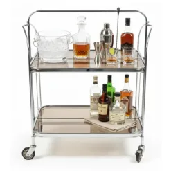 Gatsby Bar Cart Chrome with foldable metal frame and tempered glass shelves