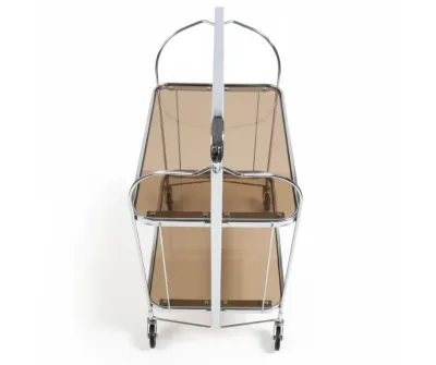 Gatsby Bar Cart Chrome with foldable metal frame and tempered glass shelves