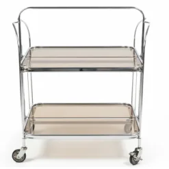 Luxury bar cart trolley with glass shelves for drinks and storage