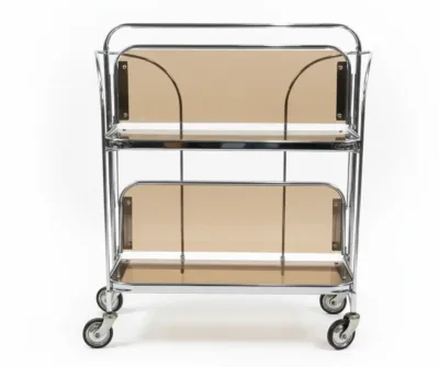 Gatsby Bar Cart Chrome with foldable metal frame and tempered glass shelves
