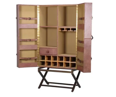 Prestige Cross Leather Trunk Bar Cabinet